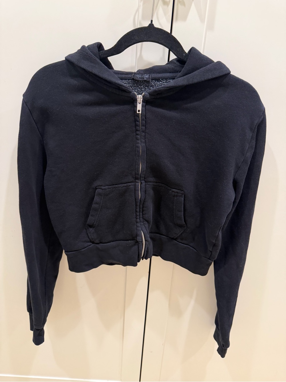 John Galt Brandy Melville Black Cropped Full Zip Hoodie